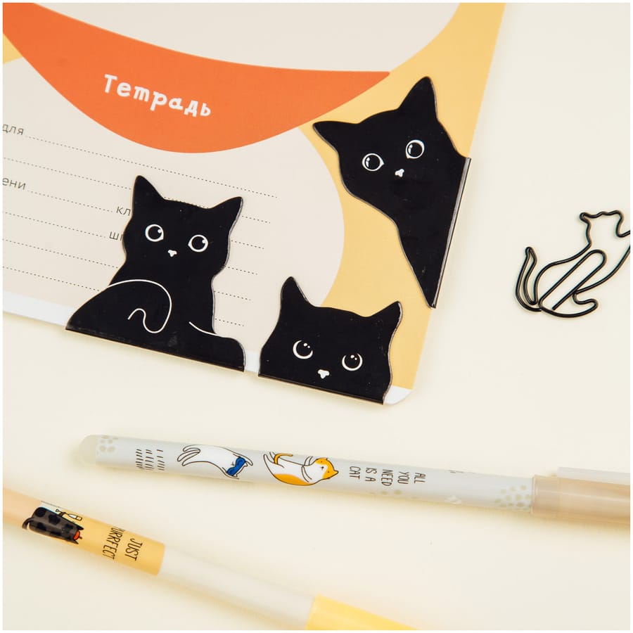 Закладки магнитные для книг, 3шт., MESHU "Black cat" MS_47789