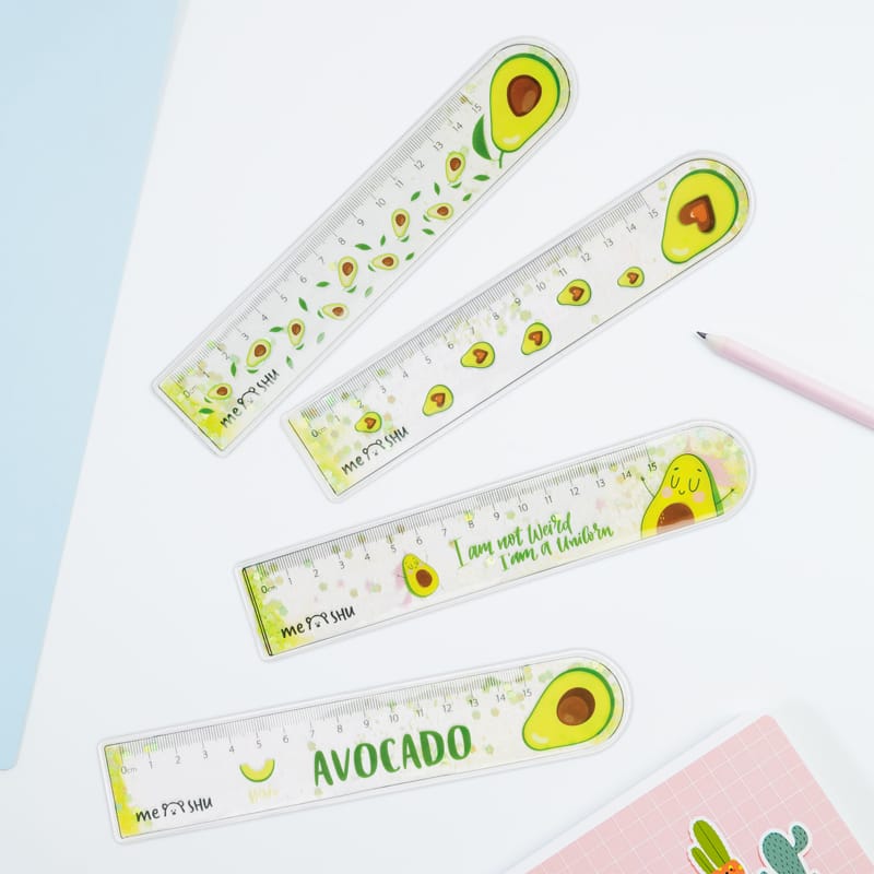 Линейка 15см MESHU "Avocado" ПВХ с блестками, гибкая, ассорти, SRav_65523