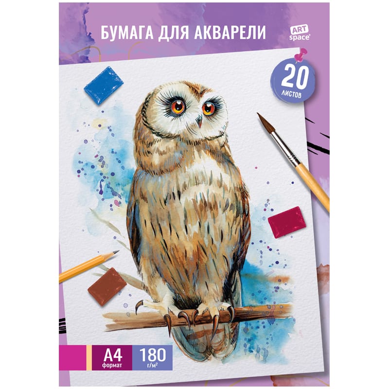Папка для акварели, 20л., А4 ArtSpace "Сова", 180г/м2 Па20А4_41705