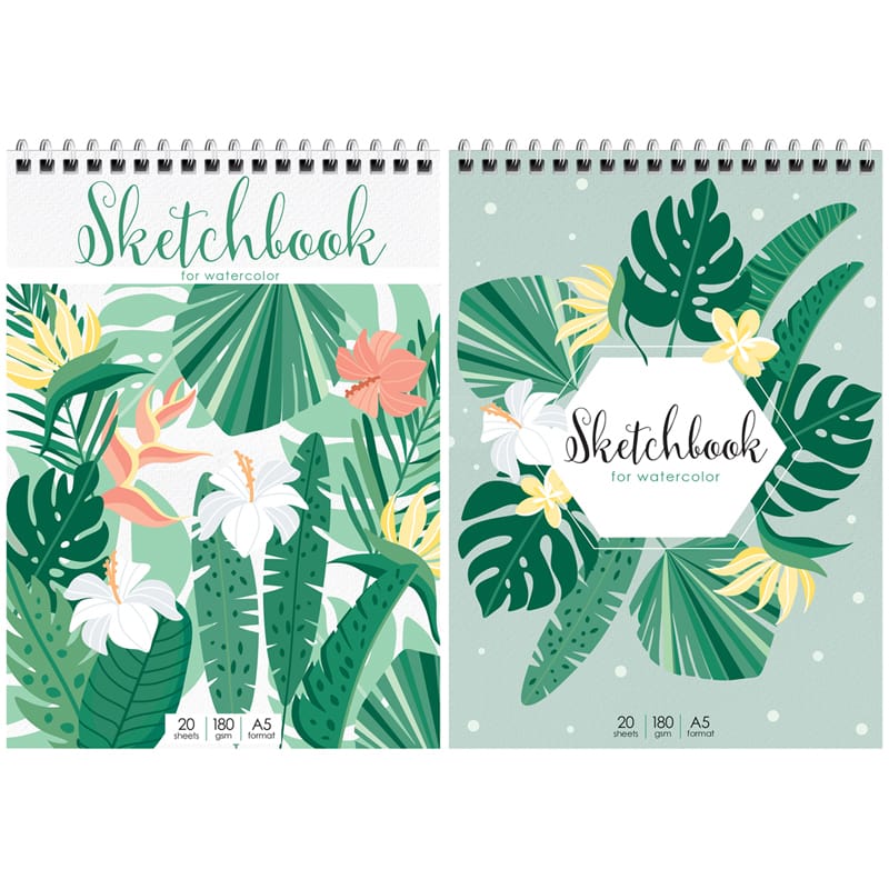 Скетчбук для акварели 20л., А5 ArtSpace "Tropical plants", на гребне, 180г/м2 Б5а20грв_35483