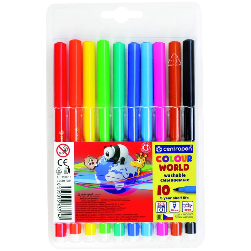 Фломастеры Centropen "Colour World", 10цв., трехгранные, смываемые 7 7550 1084/7 7550 1001