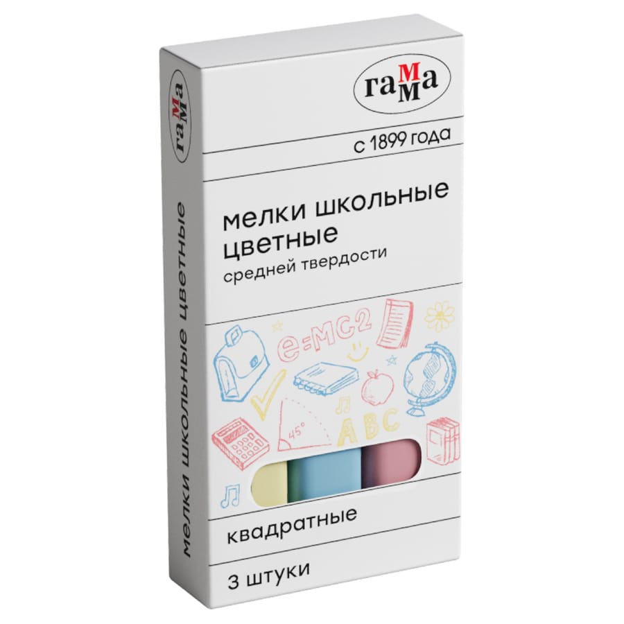 Мелки школьные цветные Гамма, 3шт., средней твердости, квадратные, картонная коробка 30320211