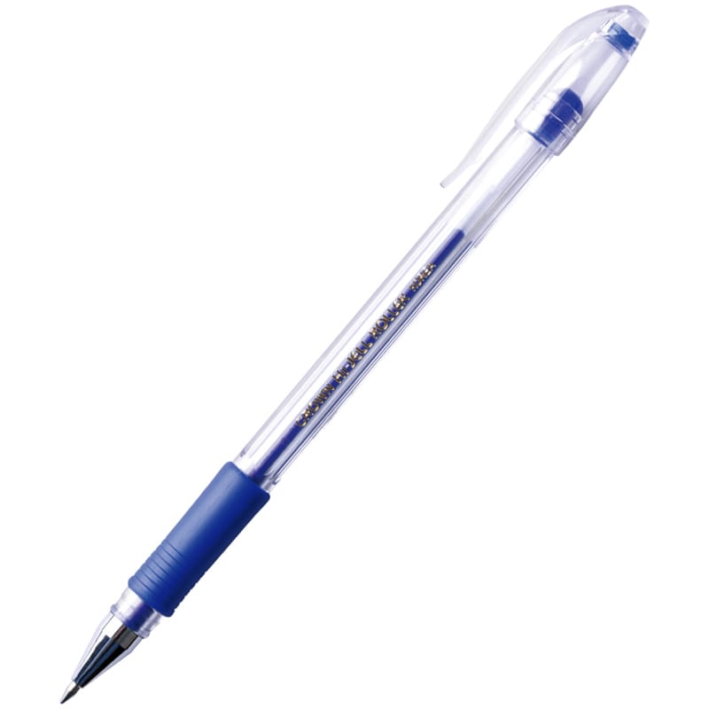 Ручка гелевая Crown "Hi-Jell Grip" синяя, 0,5мм, грип HJR-500RB