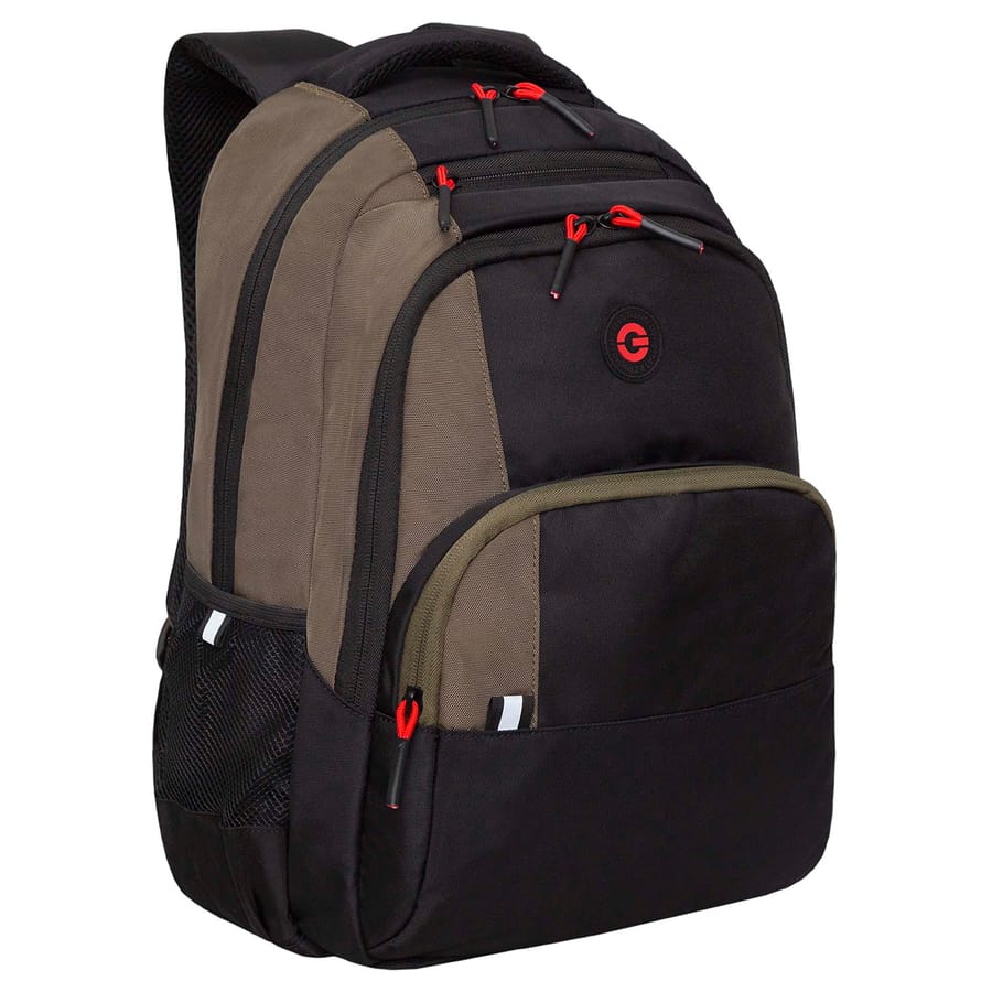 Рюкзак Grizzly, 32*45*23см, 2 отделения, 4 кармана, анат/спинка, черный-хаки RU-330-1/2