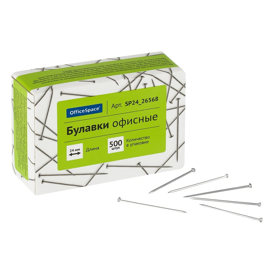 Булавки офисные OfficeSpace, 24мм, 500шт., картонная коробка SP24_26568