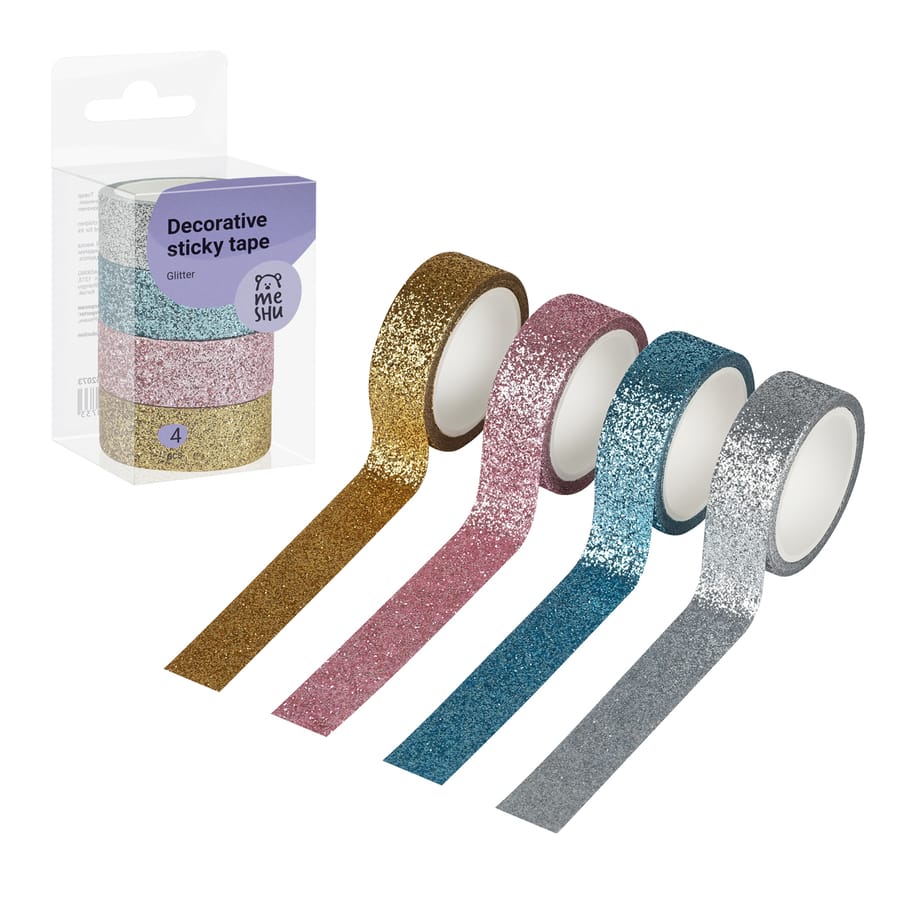 Набор клейких декоративных лент MESHU "Glitter", 4шт MS_52073