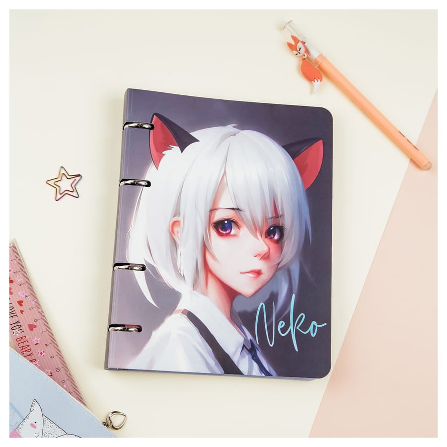 Тетрадь на кольцах А5, 100л., MESHU "Neko", картон, матовая ламинация, тиснение фольгой MS_50667