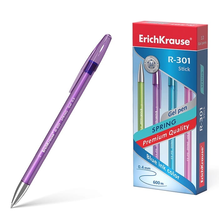 Ручка гелевая ErichKrause R-301 Spring Gel Stick, чернила синие, узел 0.5 мм,7627126