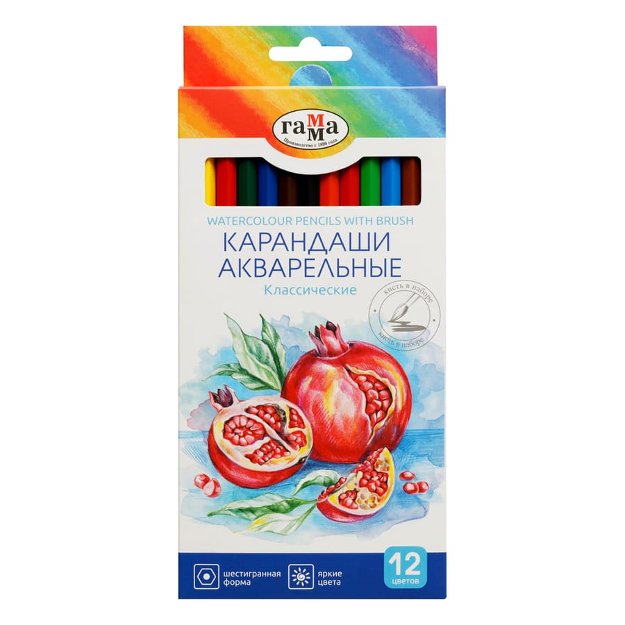 Карандаши акварельные Гамма "Классические", 12цв., с кистью,221118_02_02