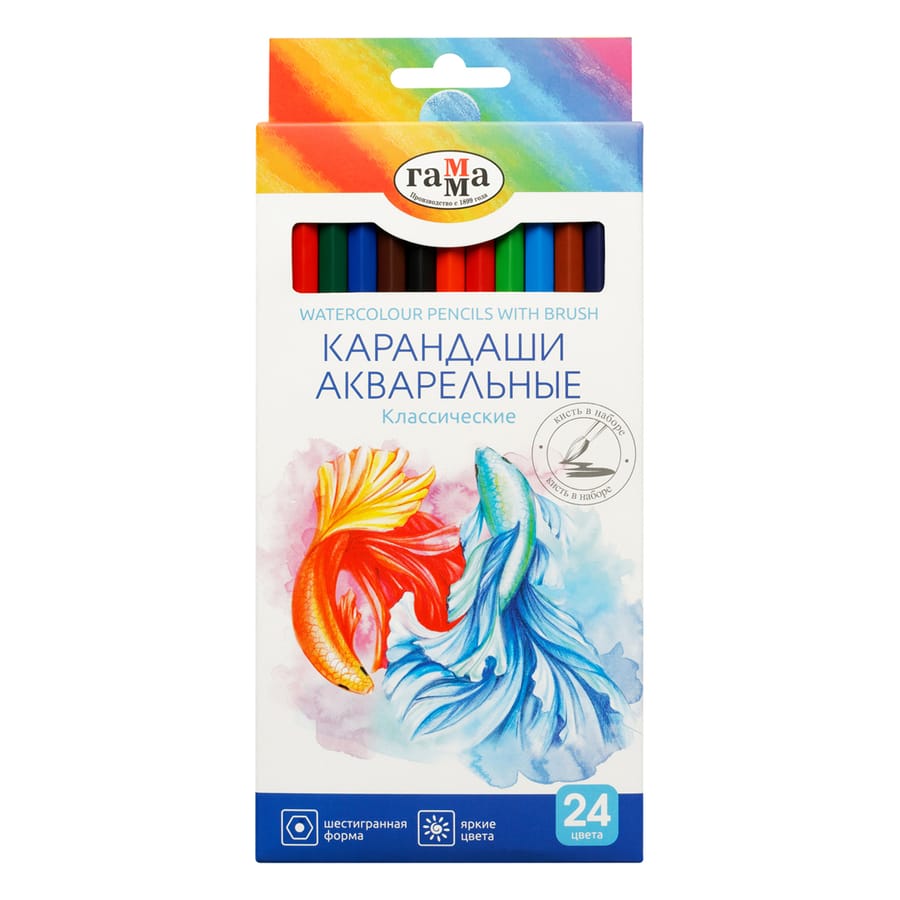 Карандаши акварельные Гамма "Классические", 24цв., с кистью,  221118_04_04