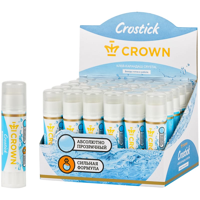Клей-карандаш Crown "Crystal", 08г, кристально-чистый, ПВП CG-8G