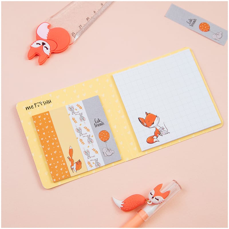 Флажки-закладки и самоклей. блоки в наборе MESHU "Fox&amp;Rabbit", 74*74мм, 60*15мм, 25л.,  MS_87514