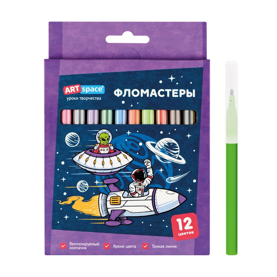 Фломастеры ArtSpace "Космос", 12цв., картон, смываемые, европодвес WP_92294