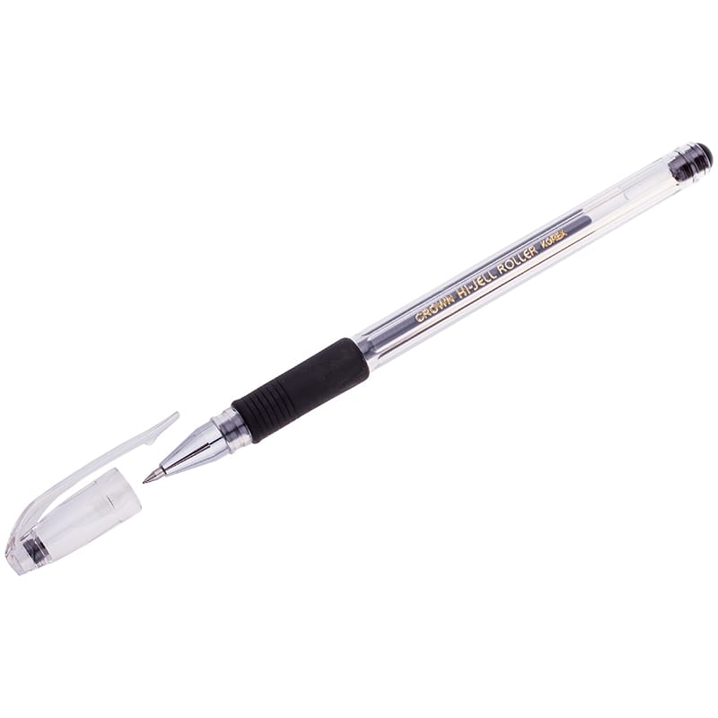 Ручка гелевая Crown "Hi-Jell Grip" черная, 0,5мм, грип HJR-500RB
