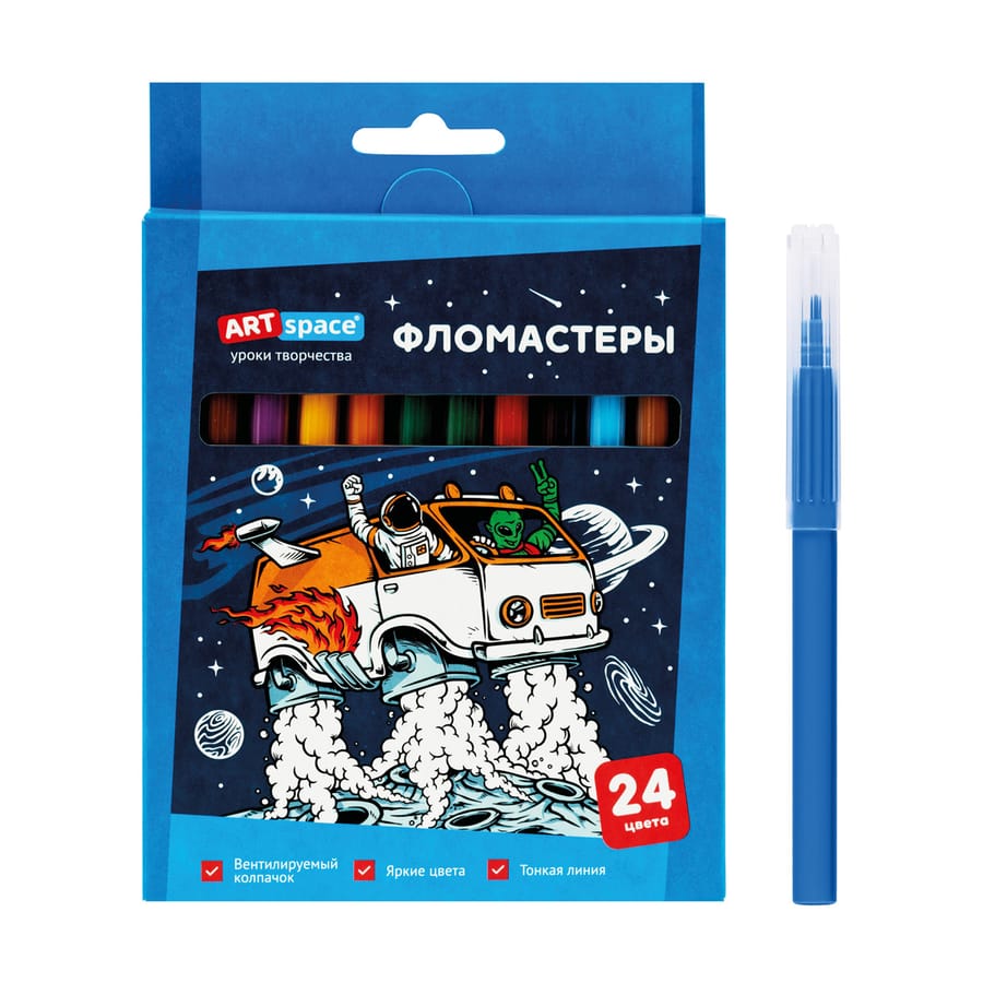 Фломастеры ArtSpace "Космос", 24цв., картон, смываемые, европодвес WP_92317