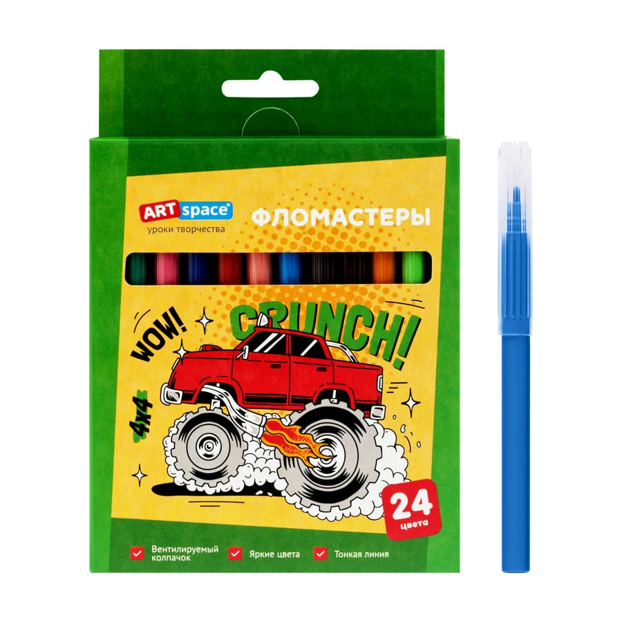 Фломастеры ArtSpace "Машинки", 24цв., картон, смываемые, европодвес WP_92270