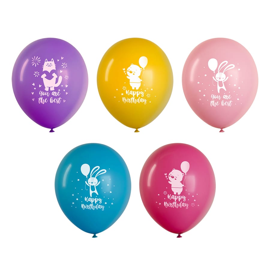 Воздушные шары,  10шт., М12/30см, MESHU "Happy birthday", пастель, ассорти MS_52769
