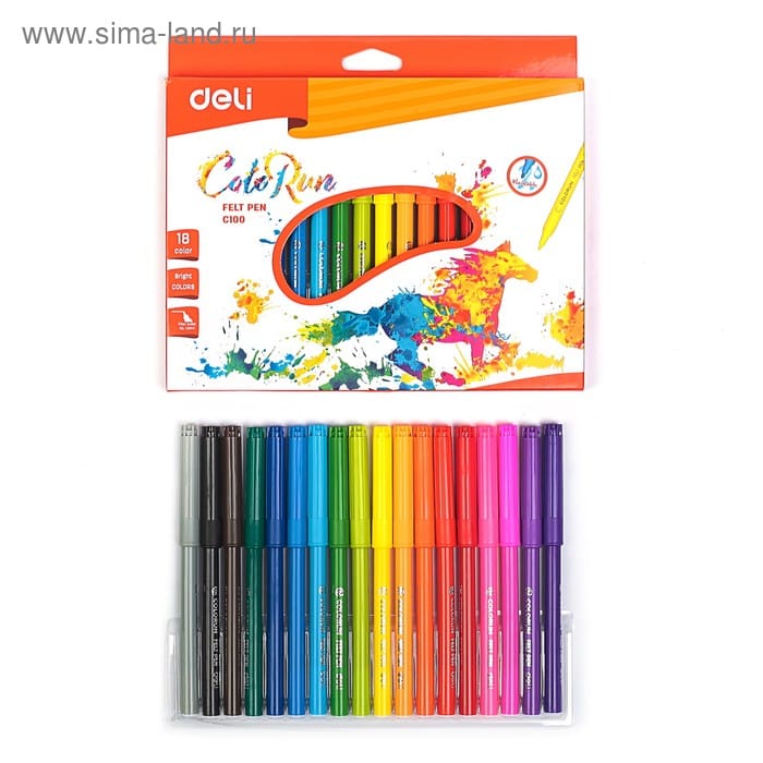 Фломастеры Deli EC10010 ColoRun Вентилируемый 18цв. коробка с европодвесом/1006034