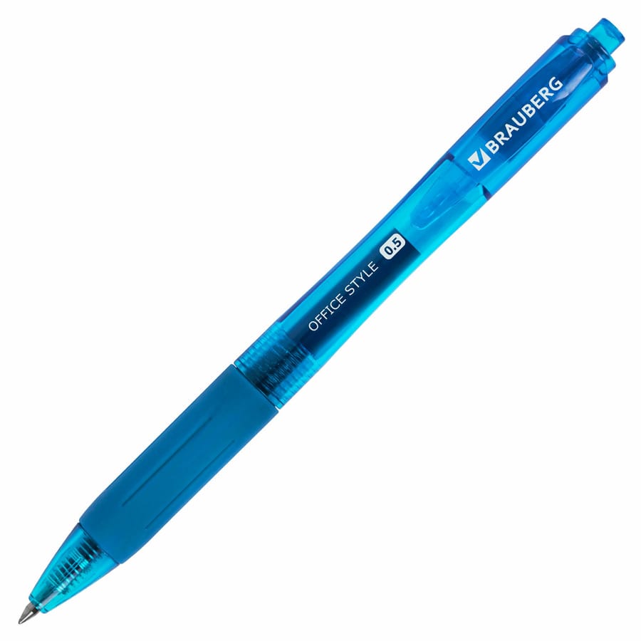 Ручка гелевая автоматическая с грипом BRAUBERG Office Style, СИНЯЯ, линия 0,4мм, 144122