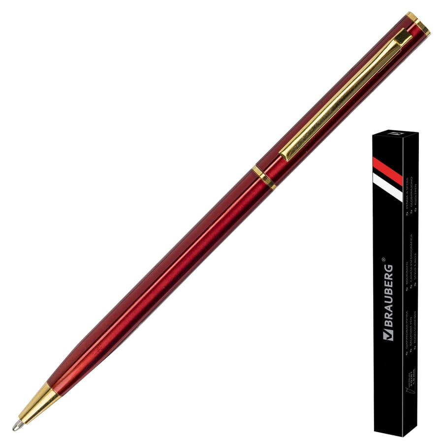 Ручка подарочная шариковая BRAUBERG Slim Burgundy, корп.бордо, узел 1мм, линия 0,7мм,синяя,141403