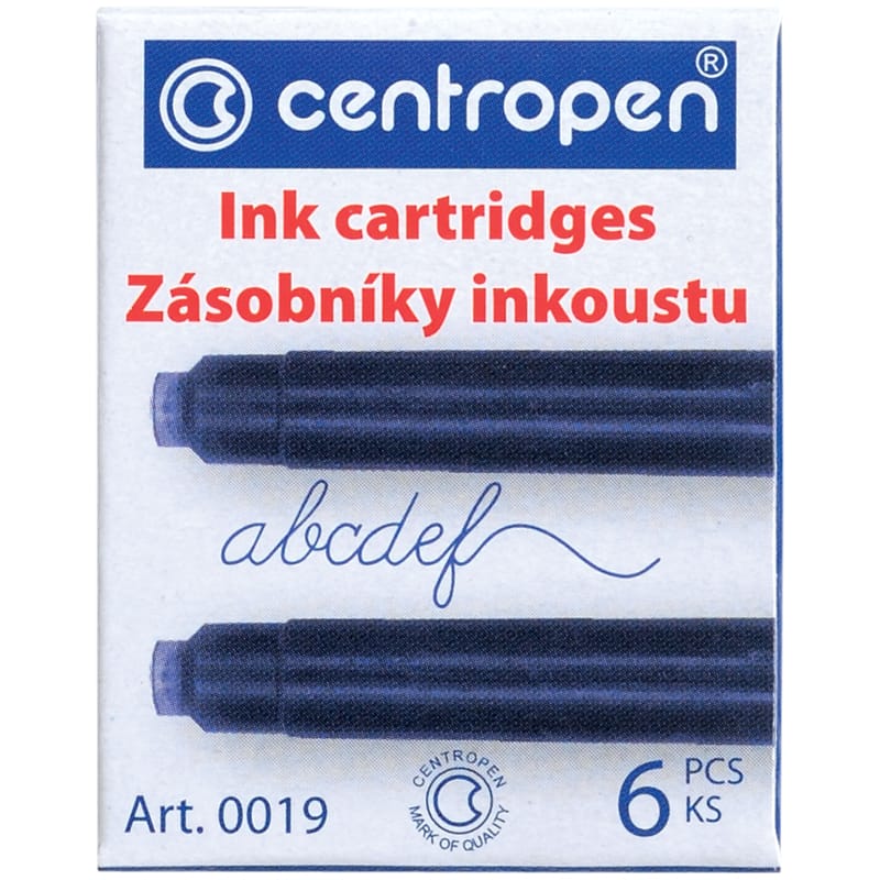 Картриджи чернильные СИНИЕ CENTROPEN, КОМПЛЕКТ 6 шт., 0019/6