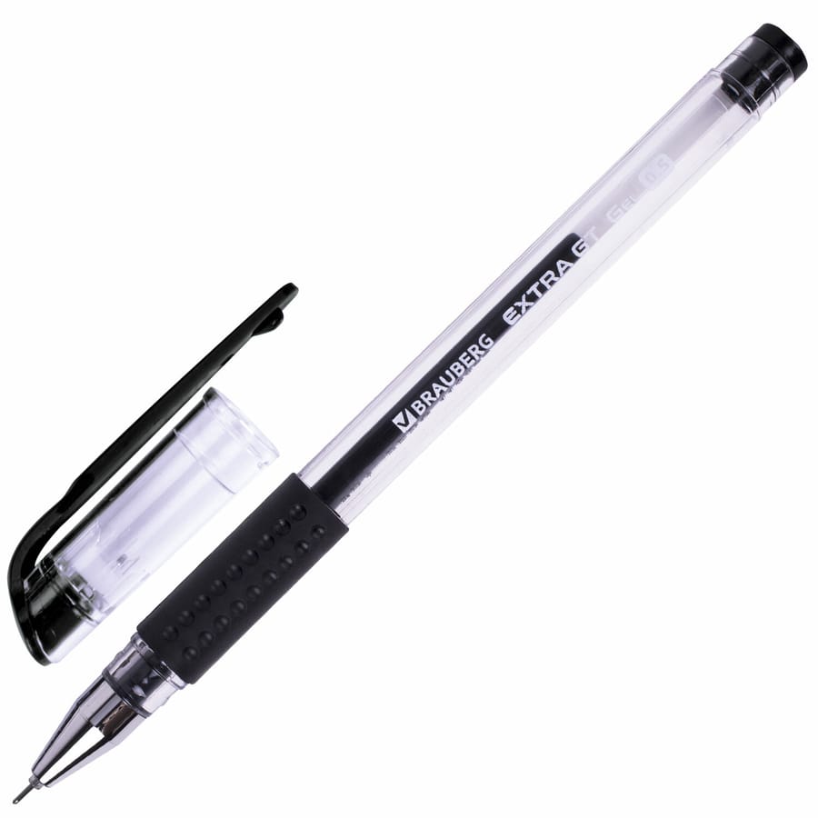 Ручка гелевая с грипом BRAUBERG "EXTRA GT NEEDLE", ЧЕРНАЯ, игольч.узел 0,5 мм, линия 0,35 мм, 143918