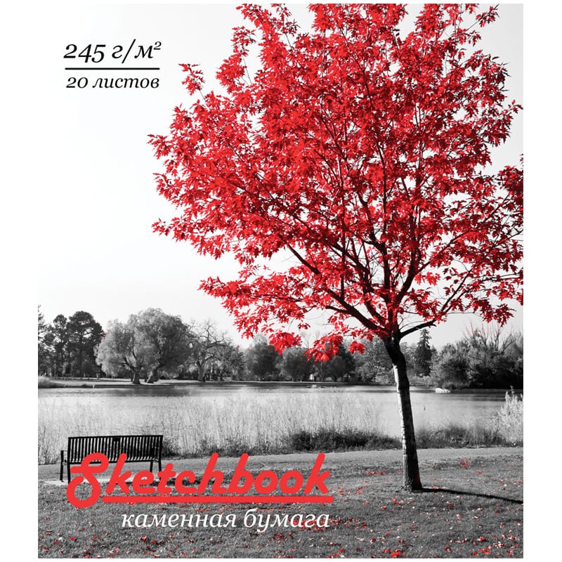 Скетчбук, каменная бумага 245 г/м2, 170х195, 20л, гребень, подложка, фольга, TWIN, Осень, 98597