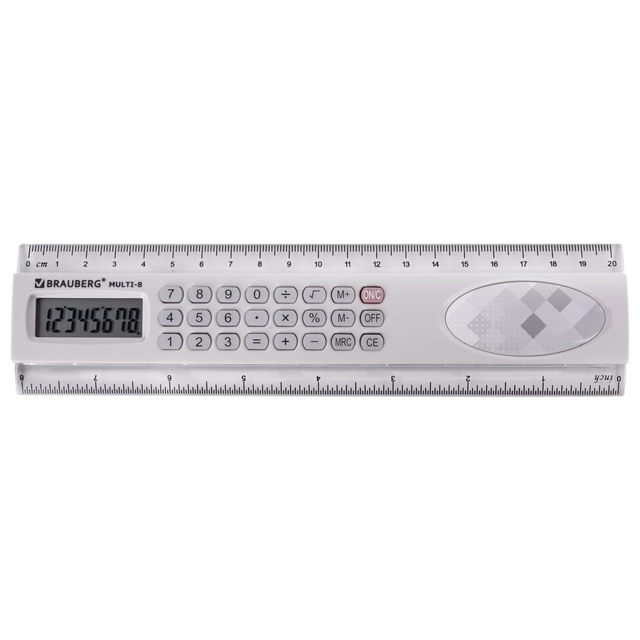 Калькулятор с линейкой 20 см BRAUBERG MULTI-8 (53x210 мм), 8 разрядов, 250540