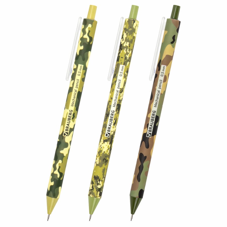 Карандаш механический 0,5 мм, BRAUBERG SOFT PRINT MILITARY, корпус soft-touch ассорти, 181959