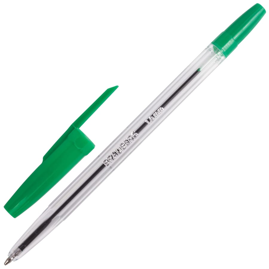 */*/Ручка шариковая BRAUBERG Line, ЗЕЛЕНАЯ, корпус прозрачный, узел 1мм, линия письма 0,5мм, 141342