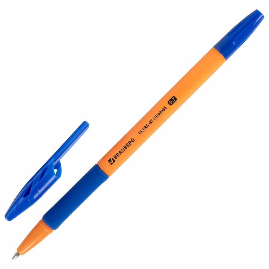 Ручка шариковая с грипом BRAUBERG "ULTRA GT ORANGE", СИНЯЯ, корпус оранжевый, линия 0,35мм, 144052