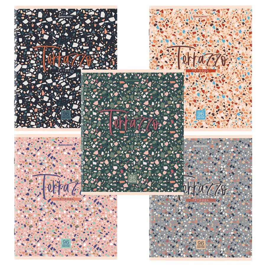 Тетрадь А5 96л. BRAUBERG скоба, клетка, обложка картон, Terrazzo (микс в спайке), 404437