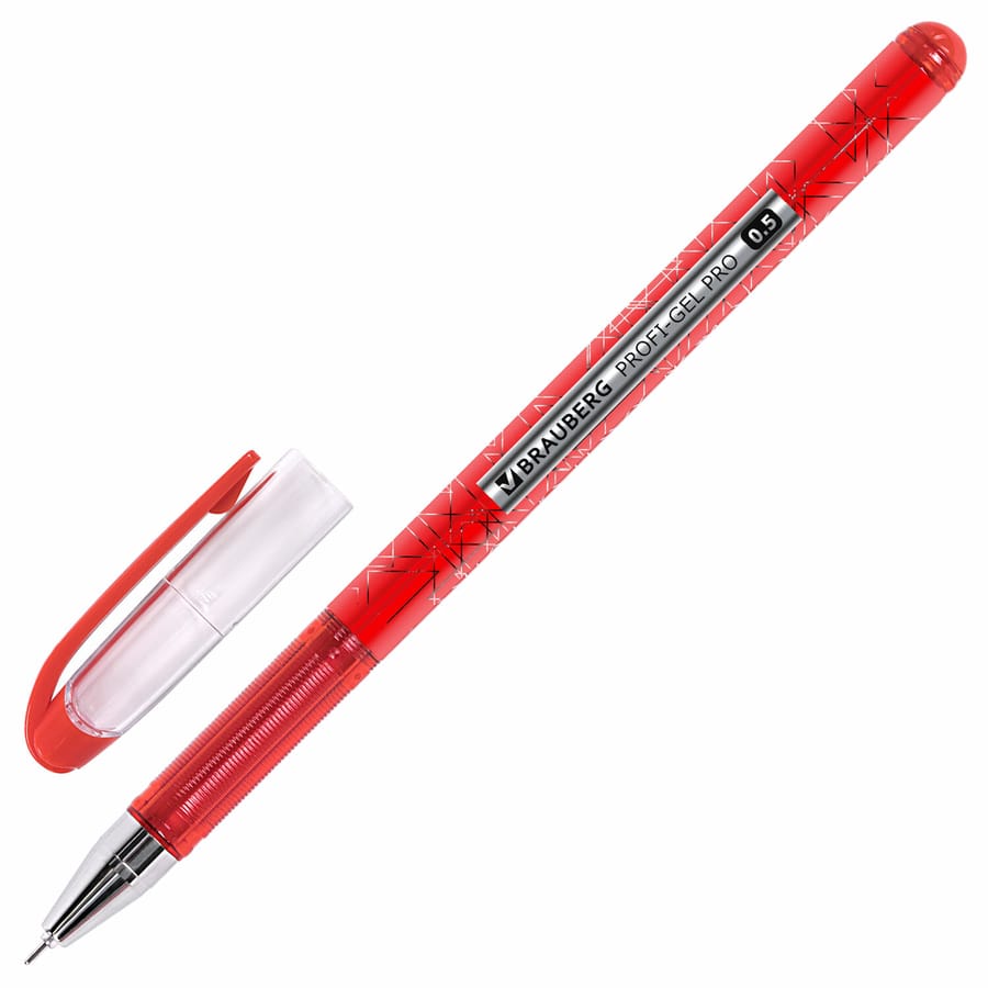 Ручка гелевая BRAUBERG Profi-Gel PRO, КРАСНАЯ, 0,5мм, линия 0,4мм, 144126