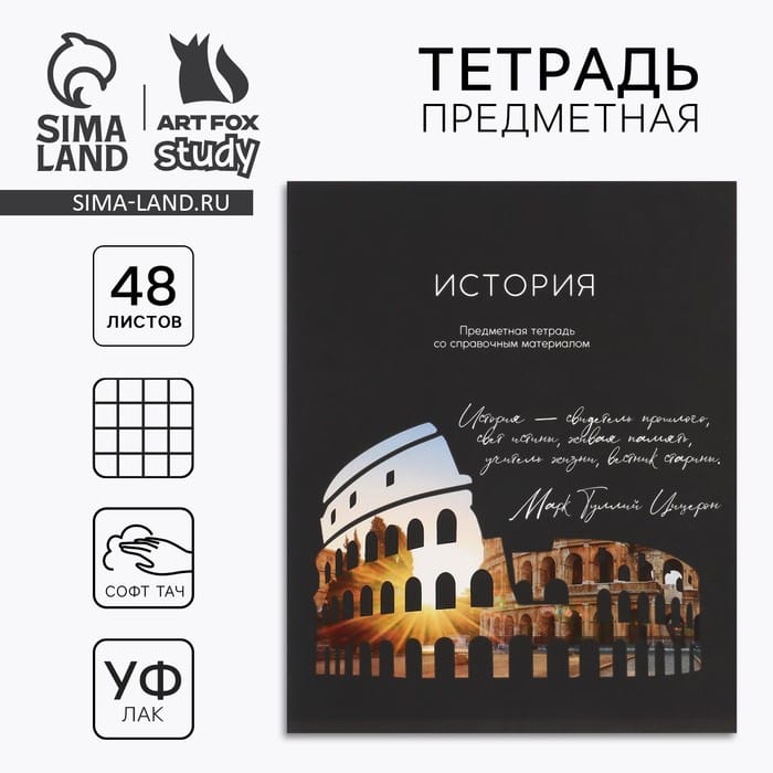 Предметная тетрадь А5, 48 л на скрепке «Силуэт.История» Софт тач лам, уф лак 10185482