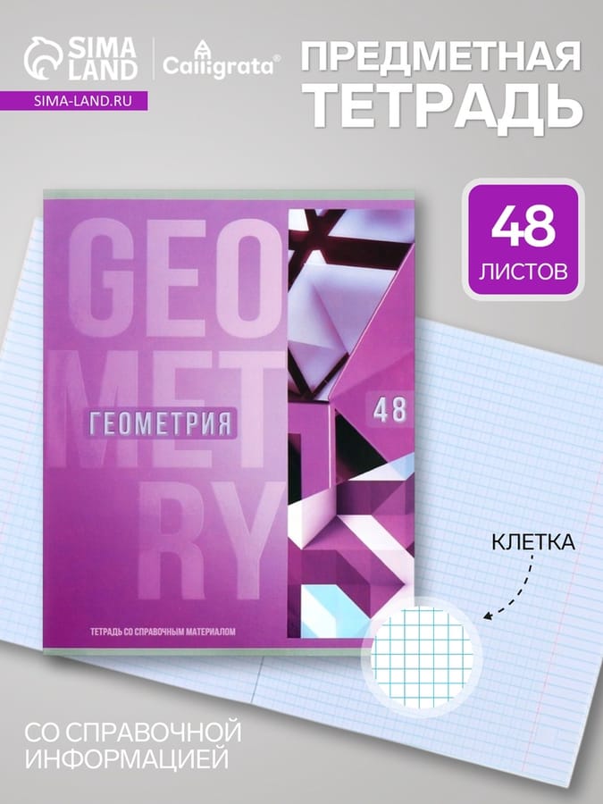 Тетрадь предметная Calligrata TOP "Полоса", 48 листов в клетку Геометрия, 5927042