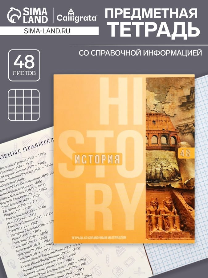 Тетрадь предметная Calligrata TOP "Полоса", 48 листов в клетку История, 5927044