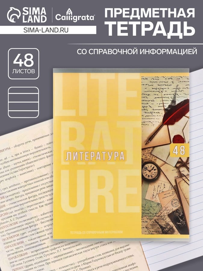 Тетрадь предметная Calligrata TOP "Полоса", 48 листов в линию Литература,5927045