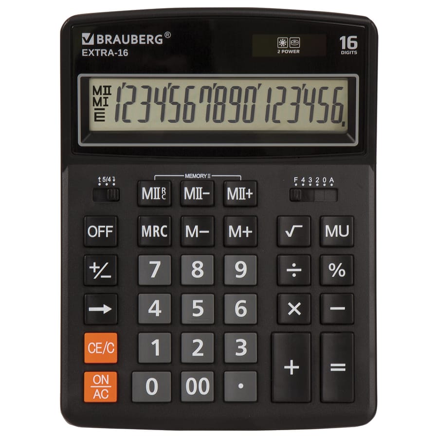 Калькулятор настольный BRAUBERG EXTRA-16-BK (206x155мм), 16 разрядов, дв.питание, ЧЕРНЫЙ, 250475