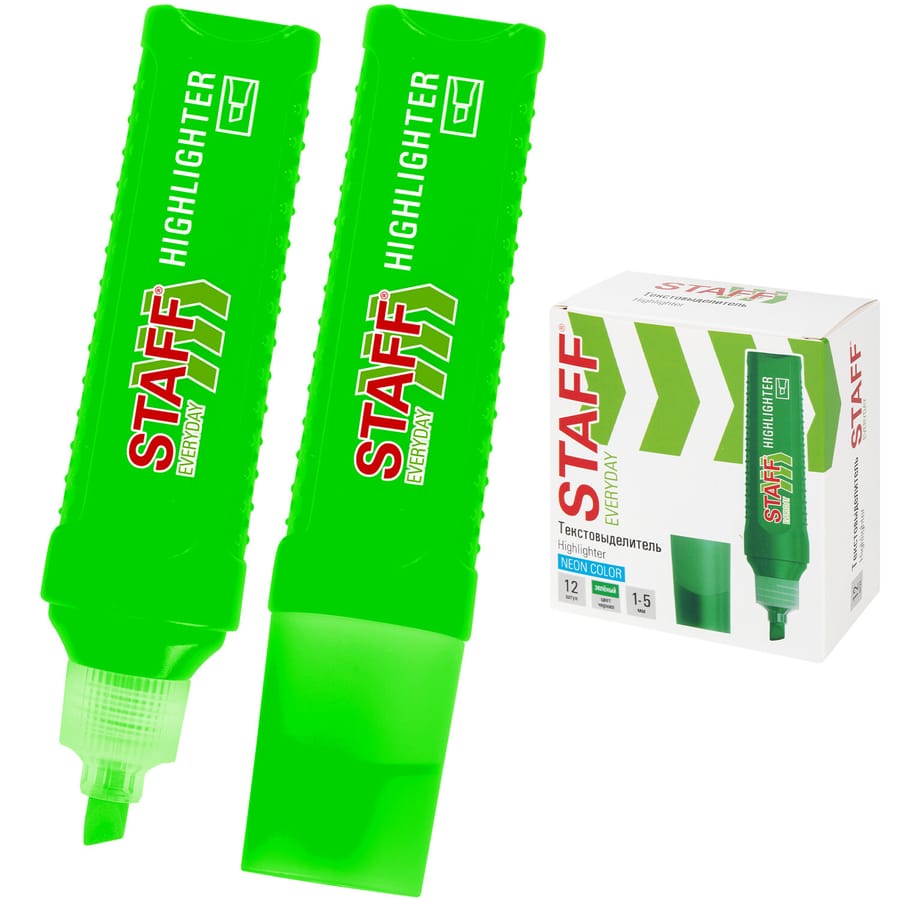 Текстовыделитель STAFF EVERYDAY HL-707, ЗЕЛЕНЫЙ, линия 1-5 мм, 152543