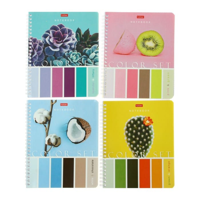 Тетрадь А5 80л. HATBER гребень, клетка, обложка картон, Color Set (4 вида в спайке), 80Т5В1гр