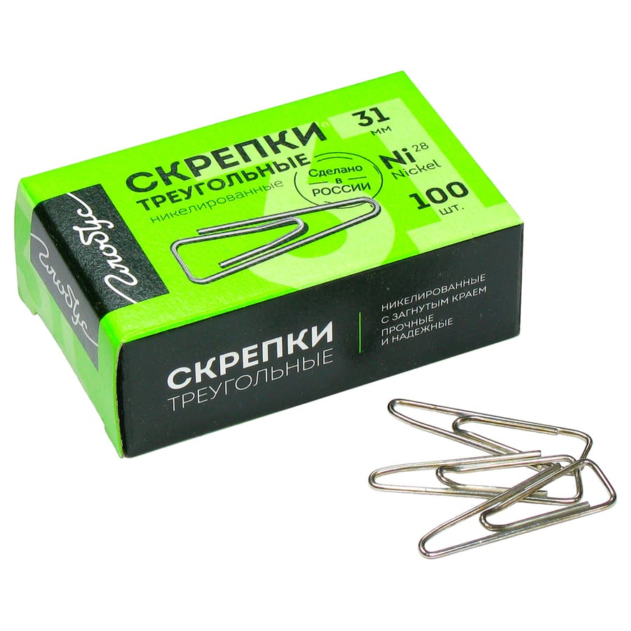Скрепки 31мм, Globus, 100шт., никелированные треугольные, с отогн. носиком,С31-100Н