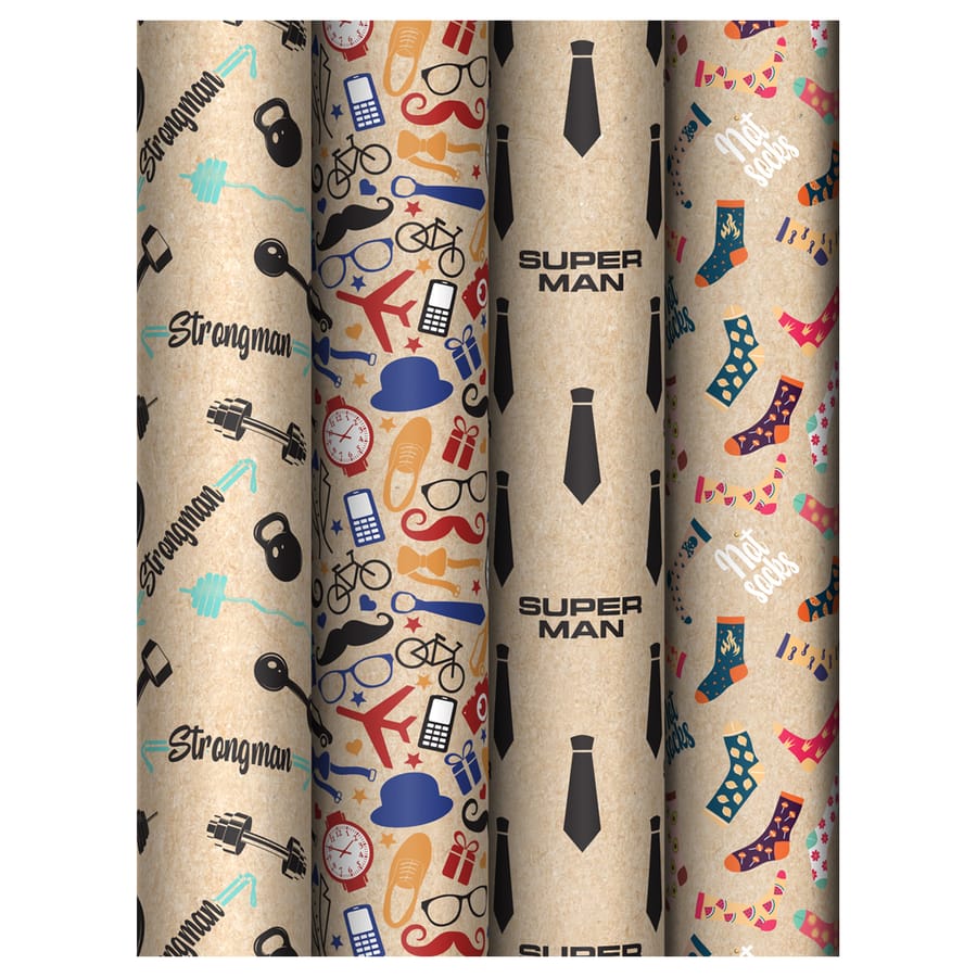 Упаковочная бумага крафт 70*100см, MESHU "Super Man", 70 г/м2, ассорти, 4 дизайна MS_62824