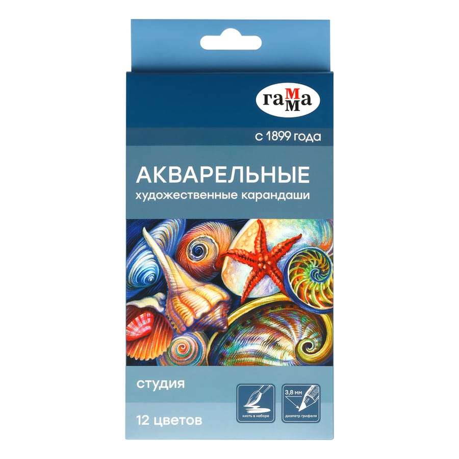 Карандаши акварельные художественные Гамма "Студия", 12цв., заточен., картон. Упаковка 110822_12