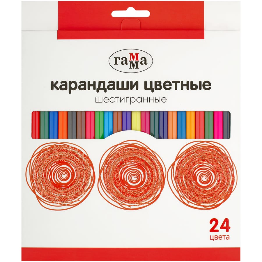 Карандаши цветные Гамма, 24цв., шестигранные, заточен., картон. Упаковка, 2001244_24