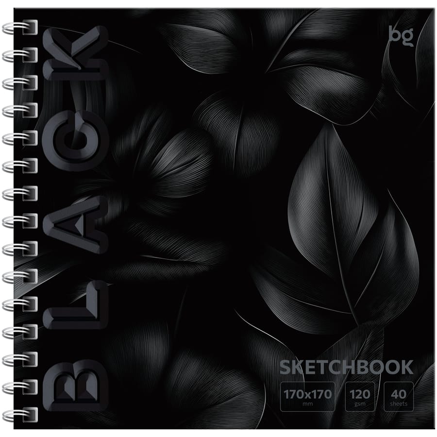 Скетчбук 40л., 170*170 BG "Black. Leaves", на гребне, soft tuch, выборочный лак, 120г/м2 Скв40гр_646