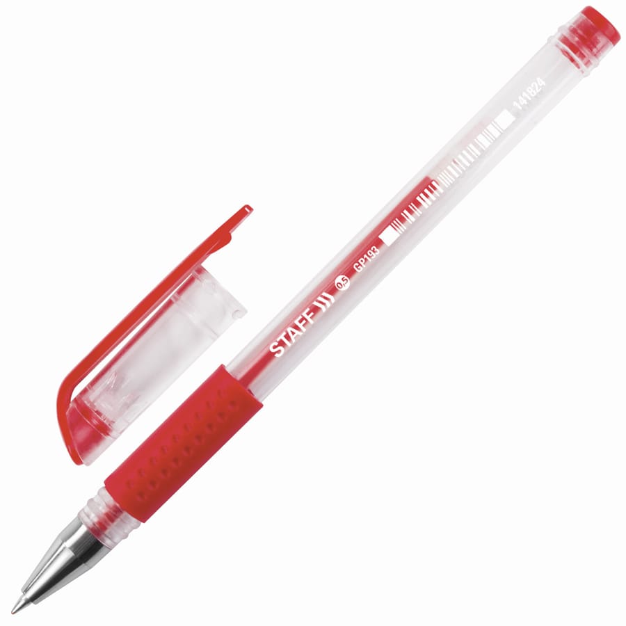 Ручка гелевая с грипом STAFF EVERYDAY GP-193, КРАСНАЯ, корпус проз., узел0,5мм, линия 0,35мм, 141824