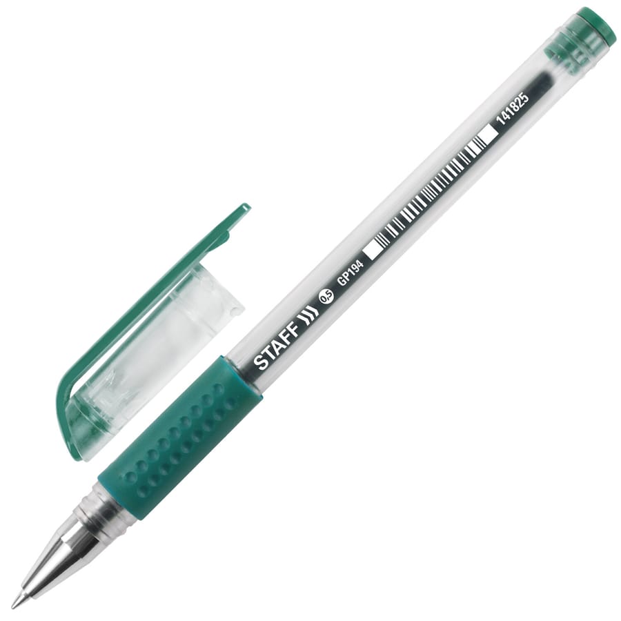 Ручка гелевая с грипом STAFF EVERYDAY GP-194, ЗЕЛЕНАЯ, корпус проз., узел0,5мм, линия 0,35мм, 141825