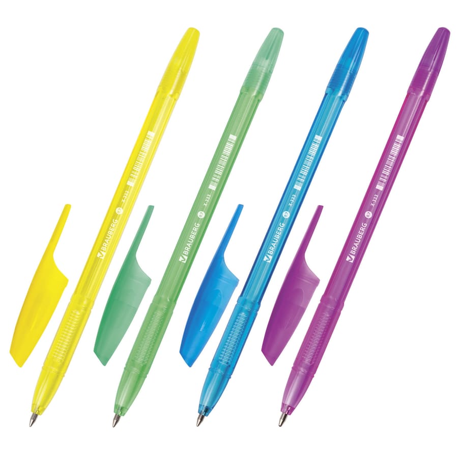 Ручка шариковая BRAUBERG X-333 NEON син., корпус тонированный ассорти, 0,7мм, линия 0,35мм, 142829