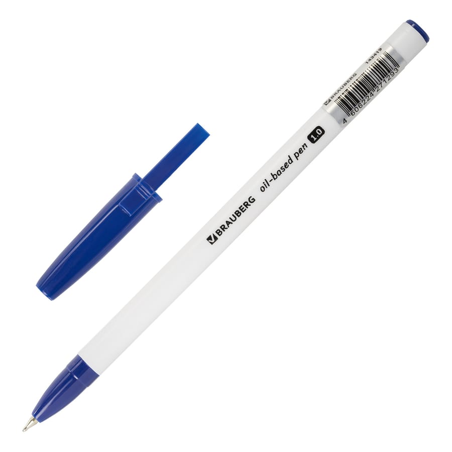 Ручка шариковая масляная BRAUBERG Stick Medium, СИНЯЯ, узел 1мм, линия 0,5мм, 143419