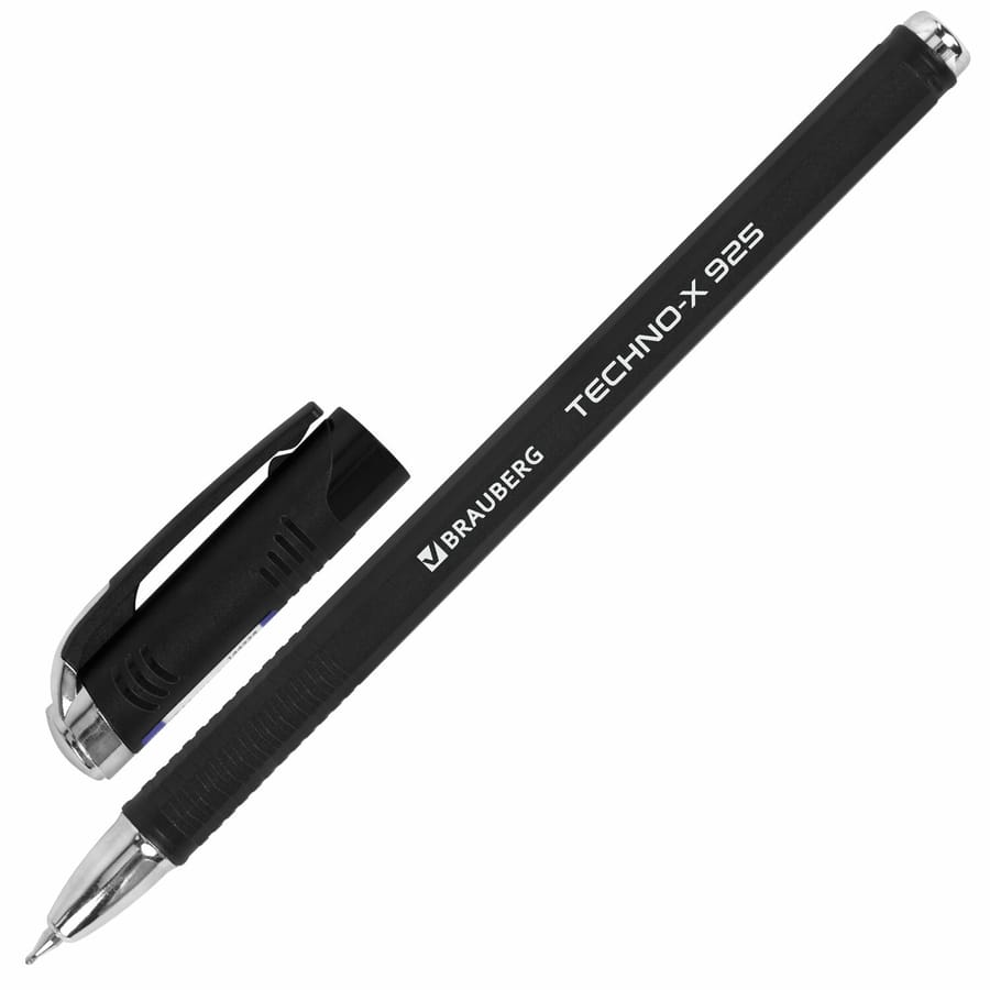 Ручка шариковая масляная BRAUBERG Techno-X 925, СИНЯЯ, корпус черный, линия 0,35 мм, 144224